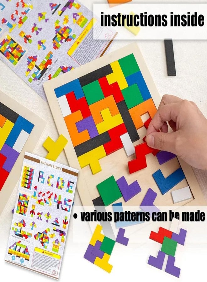 Manos Wooden Intelligence Puzzle Board Game, Colourful Tetris Blocks Pattern Making, Educational Brain Teaser with Instructions - Image 2
